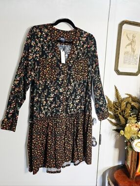 NWT Maeve Ditsy Floral Marlie Mini Dress Black Anthropologie Prairie Boho